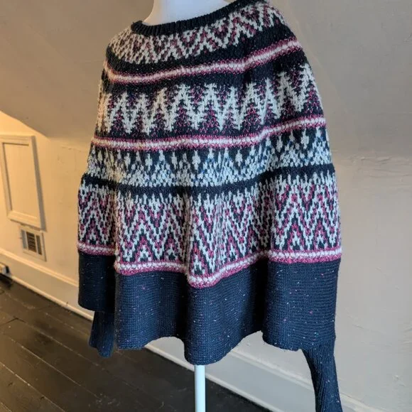 anthropologie sleeping on snow wool fair isle poncho sweater (XS/S) - Picture 2 of 6